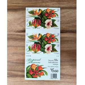 Vintage 1999 USPS Tropical Flowers Self-Adhesive 33¢ Stamp Booklet – Mint NH
